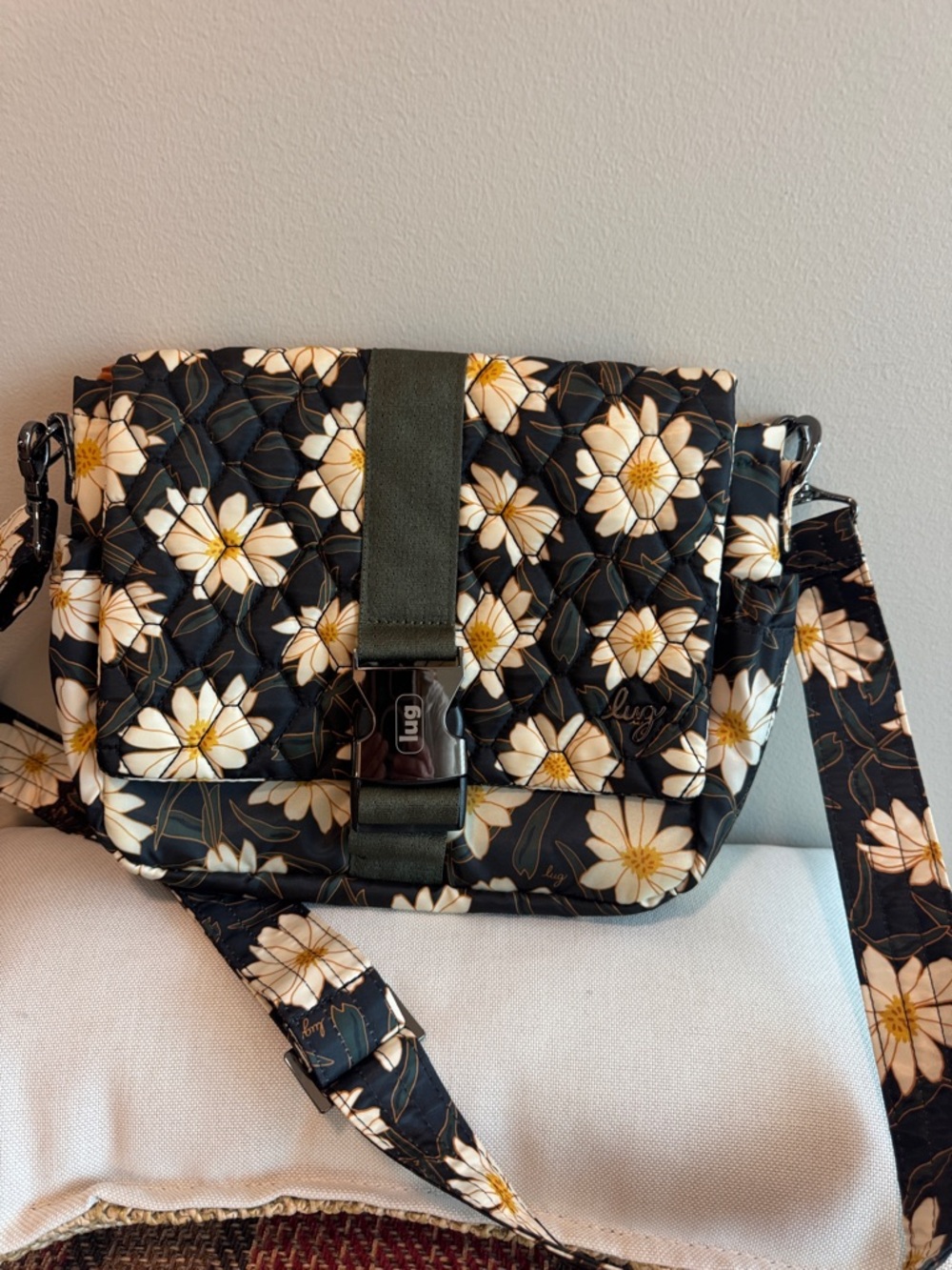 Lug Harness Quilted Crossbody or Clutch Bag in Autumn Daisy w/olive detailing